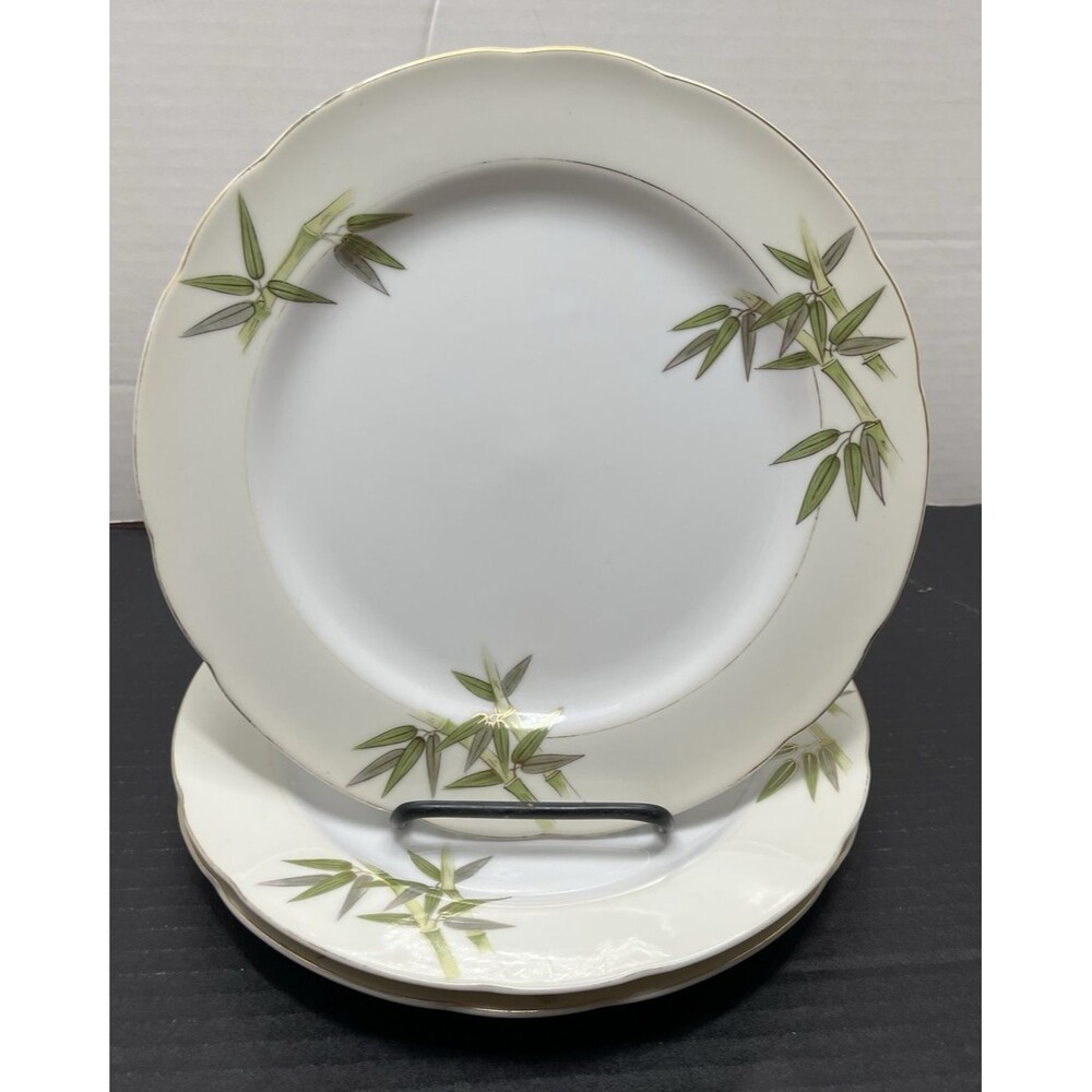 Vtg Set of 3 Kutani Japan Bamboo Tree Pattern Bone China 10" Dinner Plates